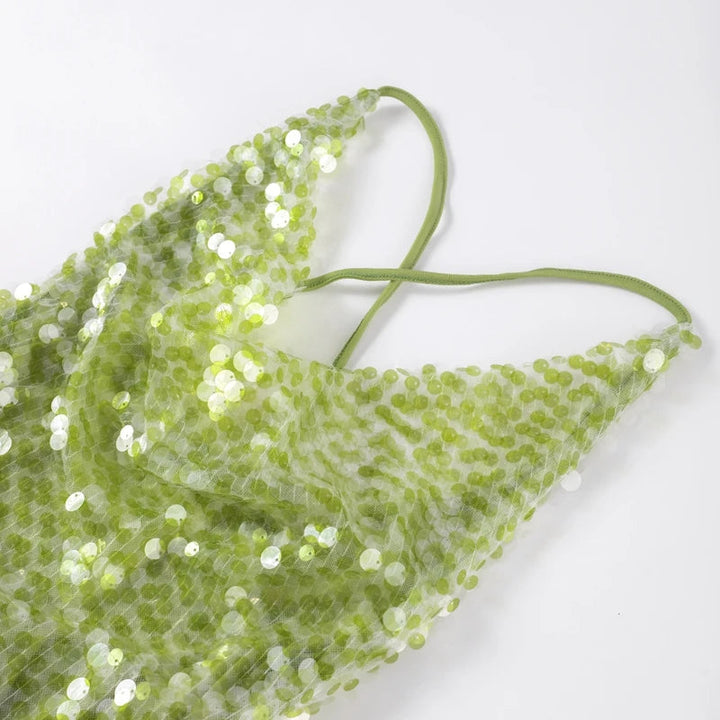 Luxe Paillettenjurk met Open Rug en Spaghettibandjes