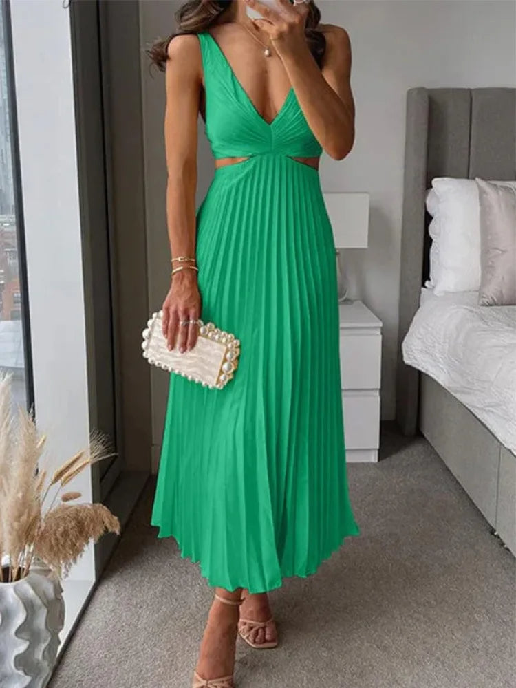 Elegante Mouwloze Jurk met Open Rug