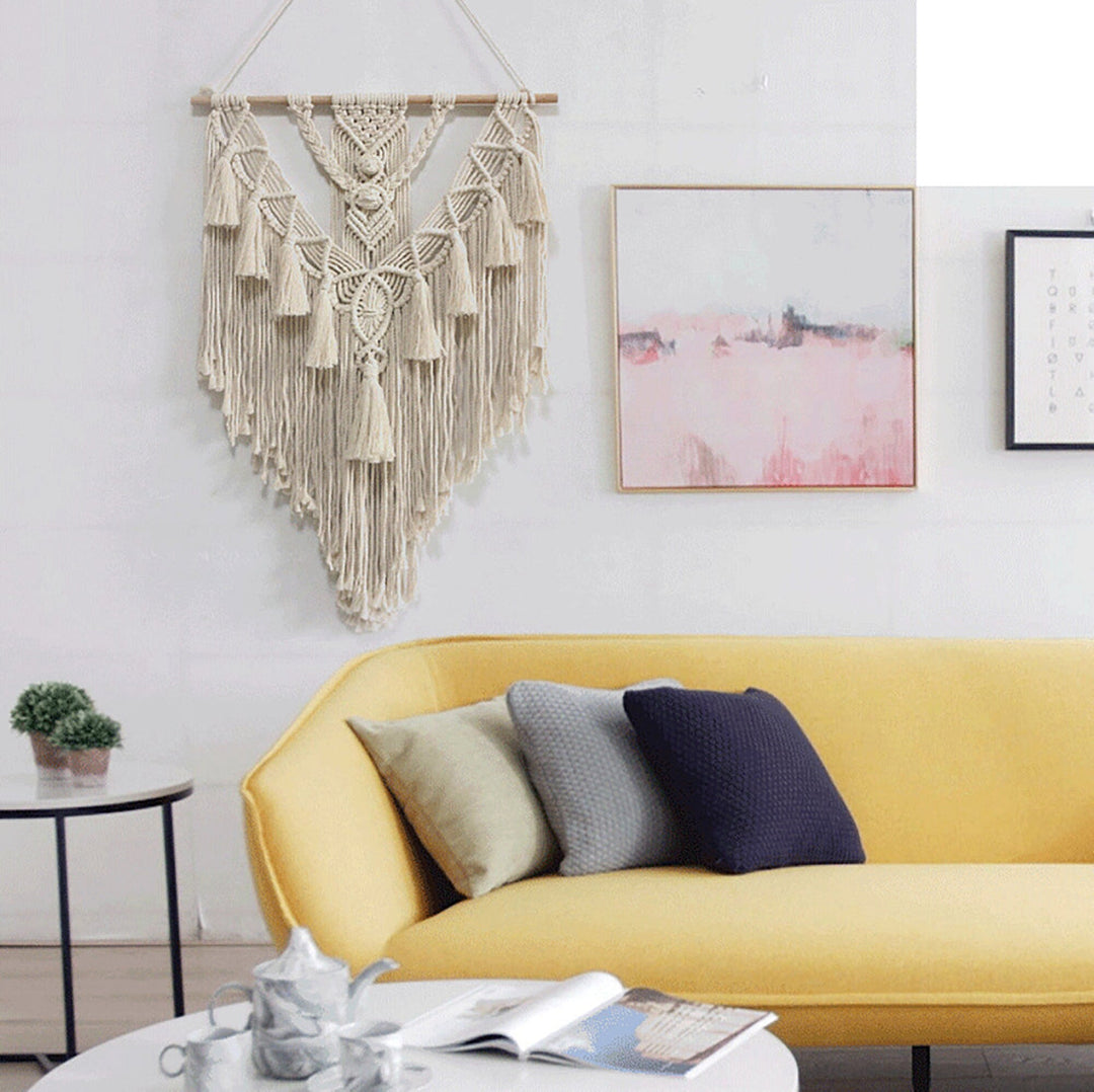 Boho Geweven Wandtapijt met Stang - Bohemien Wanddecoratie