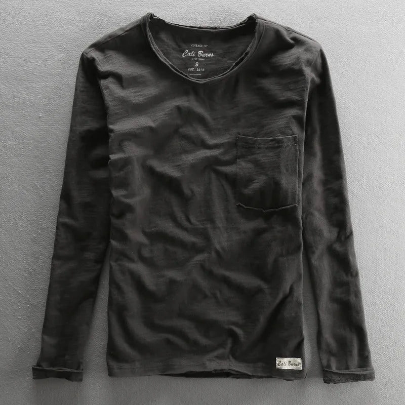 Vintage Katoenen Longsleeve shirt met O-hals Heren