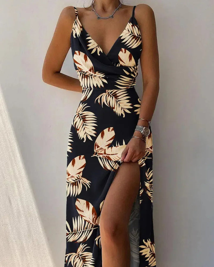 Elegante Lange Camisole Jurk met Print en Ombre Effect