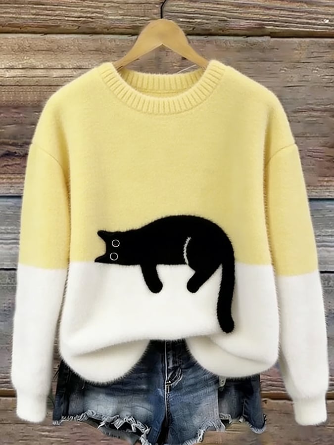 Oversized trui met kattenprint