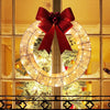 Kerstkrans met verlichting en grote rode strik, 50 cm