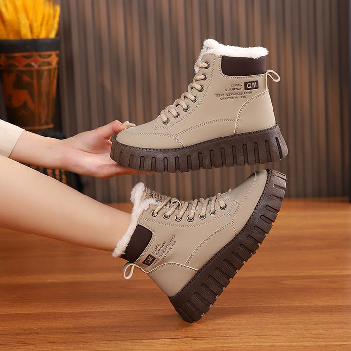 Gevoerde veterboots dames met fleece en dikke rubberzool