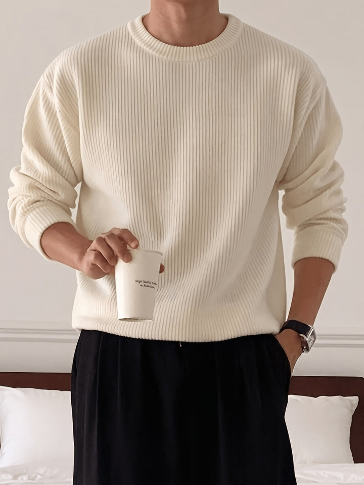 Heren Ribgebreide Crew-Neck Trui met Losse Pasvorm
