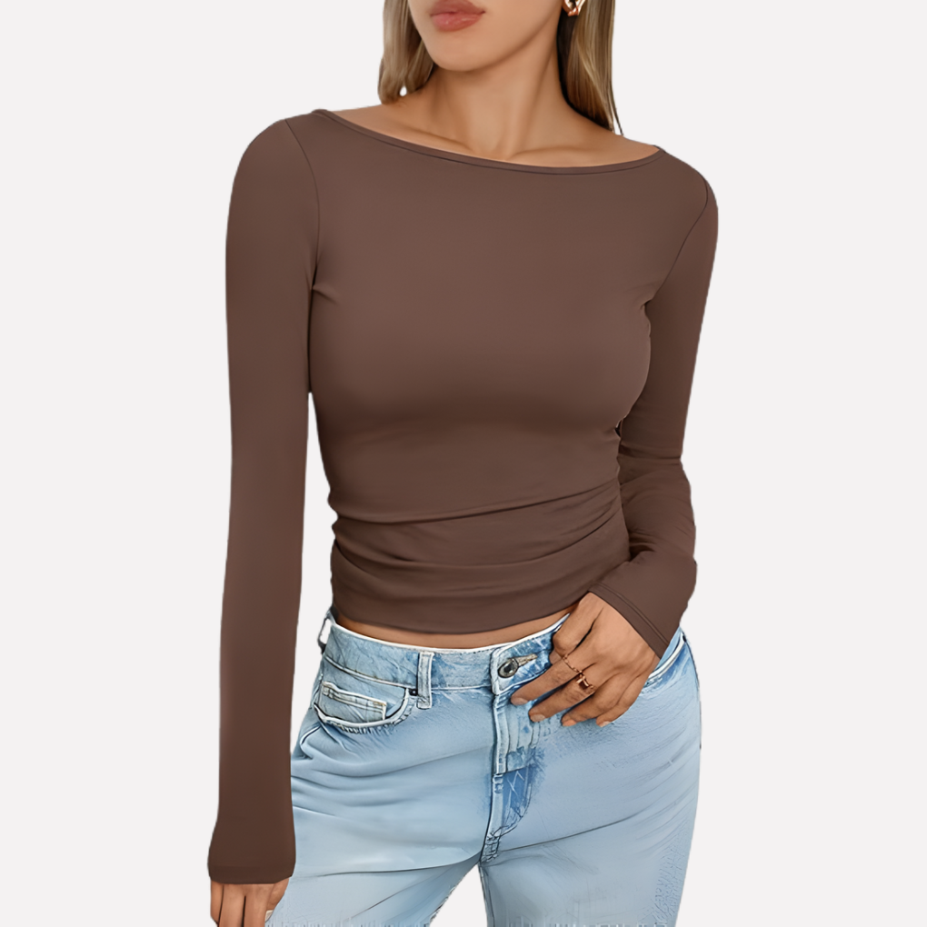 Vrouwen Boot Hals Lang Mouw Top