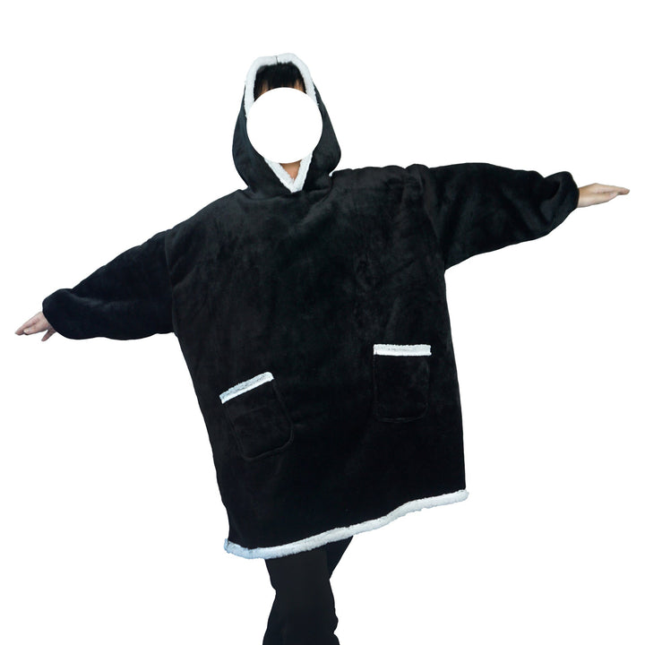 Deken hoodie van flanel met capuchon en zak – one size