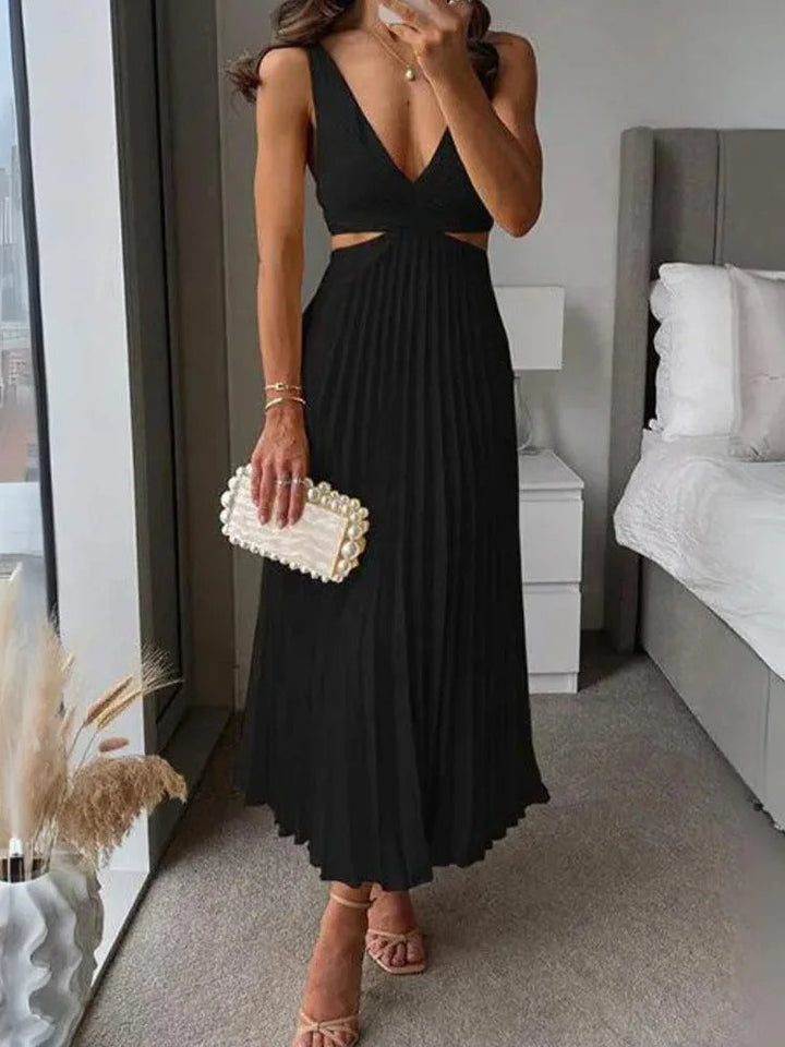 Elegante Mouwloze Jurk met Open Rug
