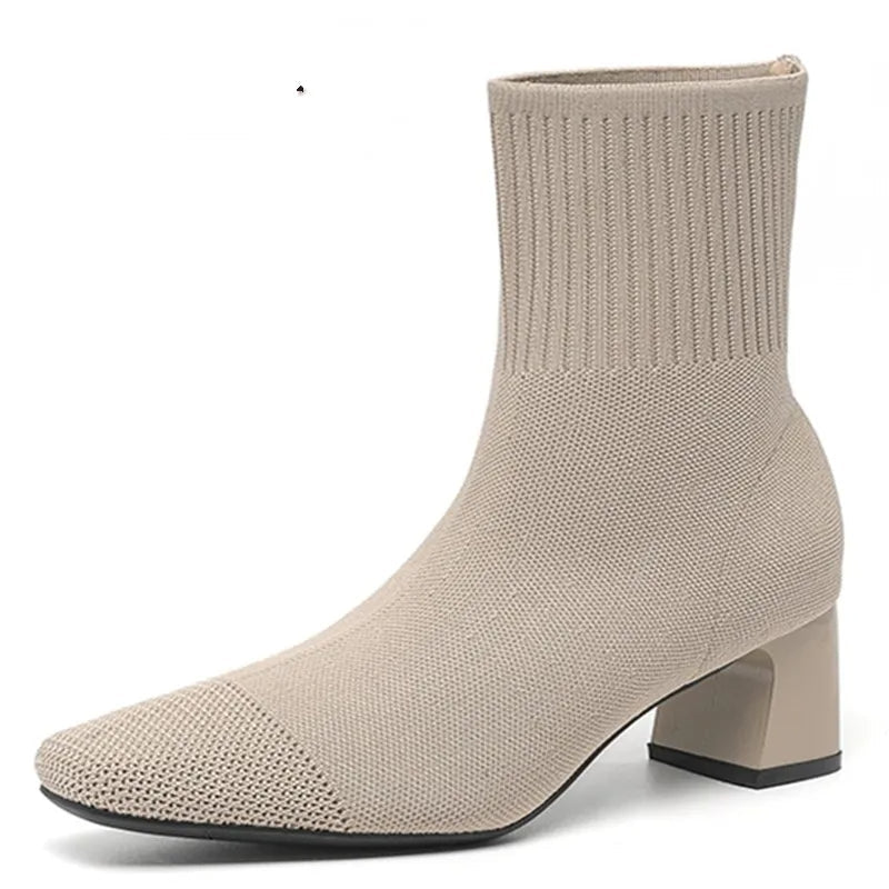 Modieuze gebreide soklaarzen met hak voor Dames