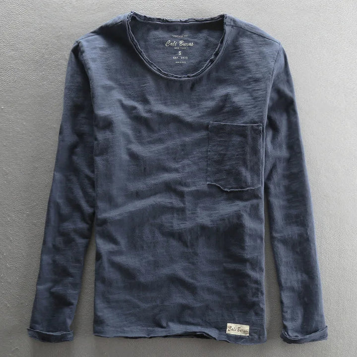 Vintage Katoenen Longsleeve shirt met O-hals Heren