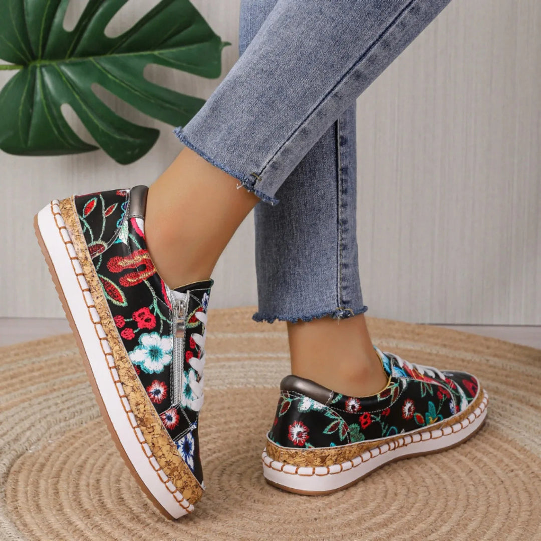 BloomStep – Elegante Bloemenprint Veterschoenen voor Dames