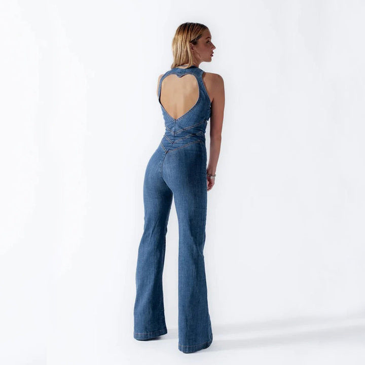 Denim jumpsuit met open rug in hartvorm voor dames