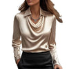 Satijnen Damesblouse Met Drapering, Swingkraag en Lange Mouwen