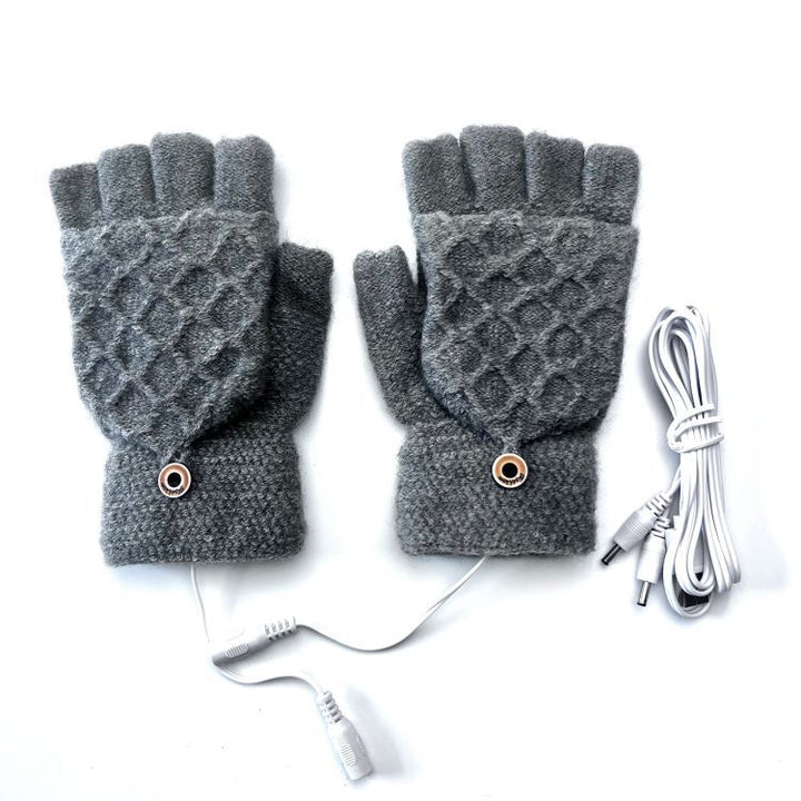 Gebreide USB-handschoenen met klep, verwarmd aan twee kanten