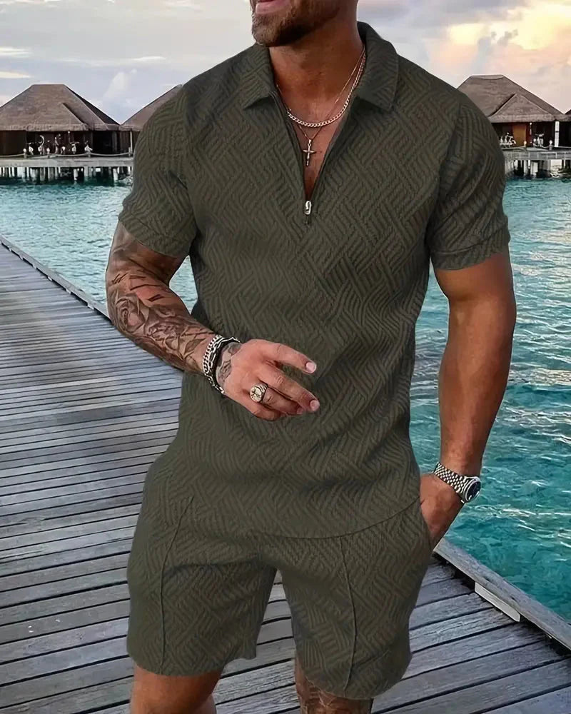 Casual zomertrainingspak met ritskraag