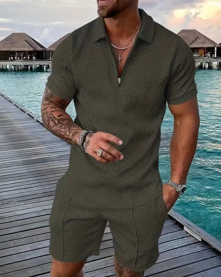 Casual zomertrainingspak met ritskraag