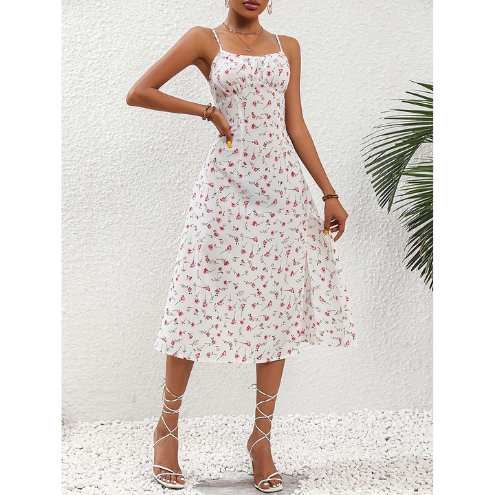 Elegante Jurk met Polkadot, Split en Kantaccent