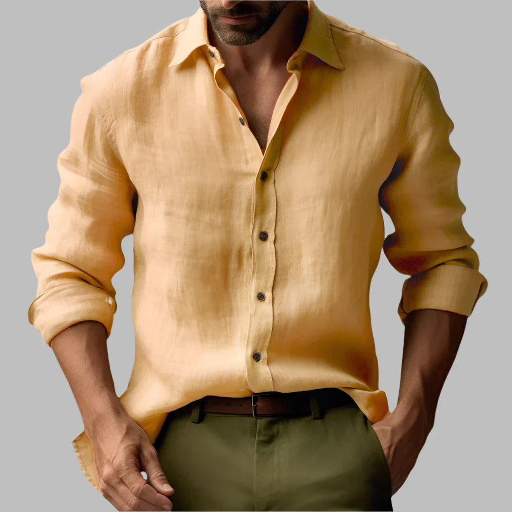 Heren vintage linnen shirt met lange mouwen