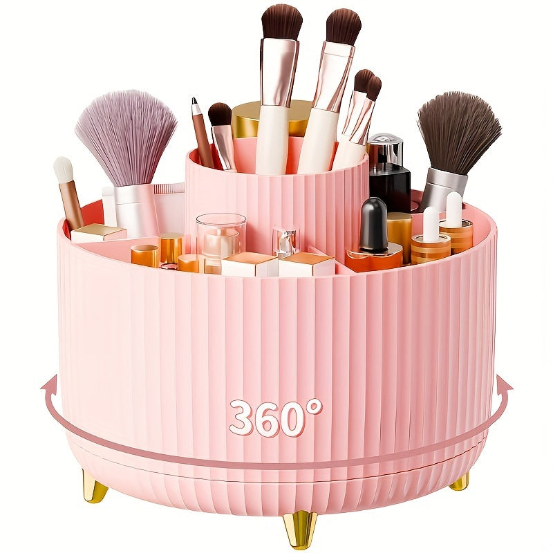 360° Rotating Make-up Organizer - Duurzame Kunststof Cosmetica Opbergdoos met 5 Vakken - Celeste