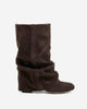 Slouchy kniehoge laarzen voor dames met verborgen hak, ronde neus, donkere chocolade