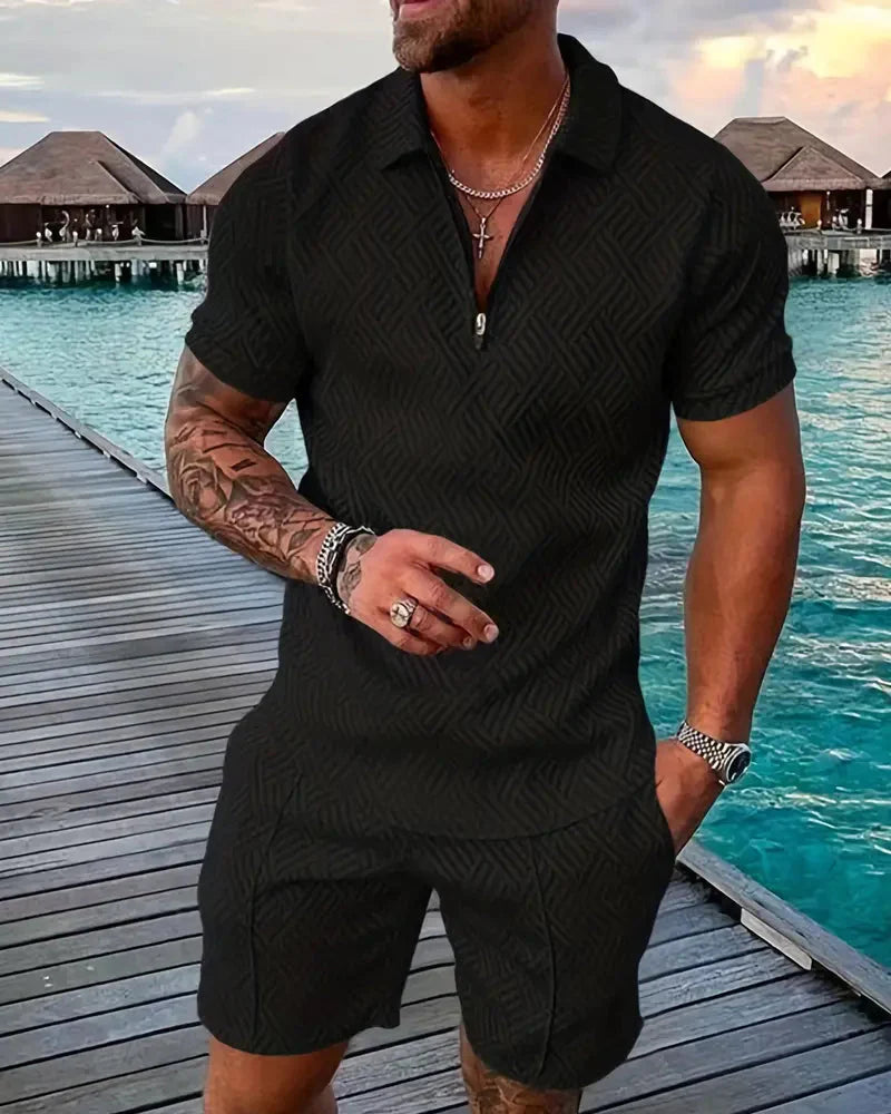 Casual zomertrainingspak met ritskraag