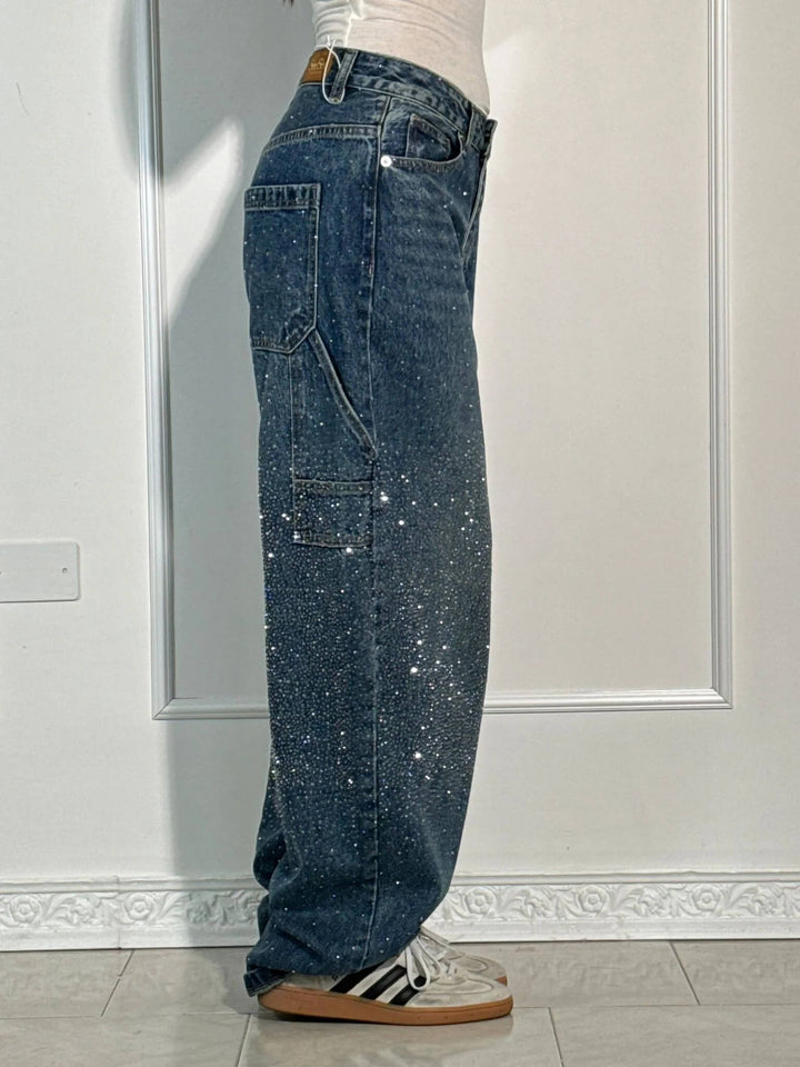 Rhinestone Wide Leg Jeans voor Dames
