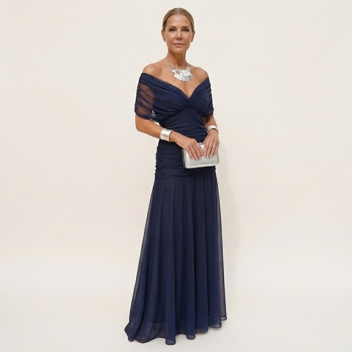 Lange, elegante, vloeiende damesjurk – V-hals, verfijnd ontwerp