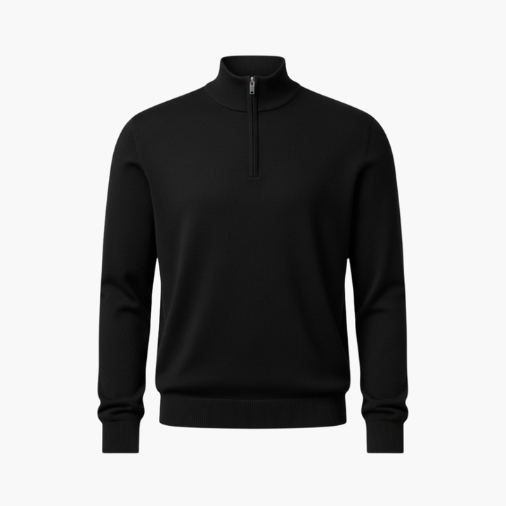 Heren Pullover met Kwart Rits en Geribbelde Zoom