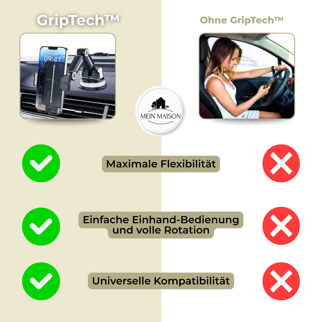 GripTech Autohouder voor Telefoon | Sterke zuignaphechting | 360° Rotatie | Eenhandig te bedienen