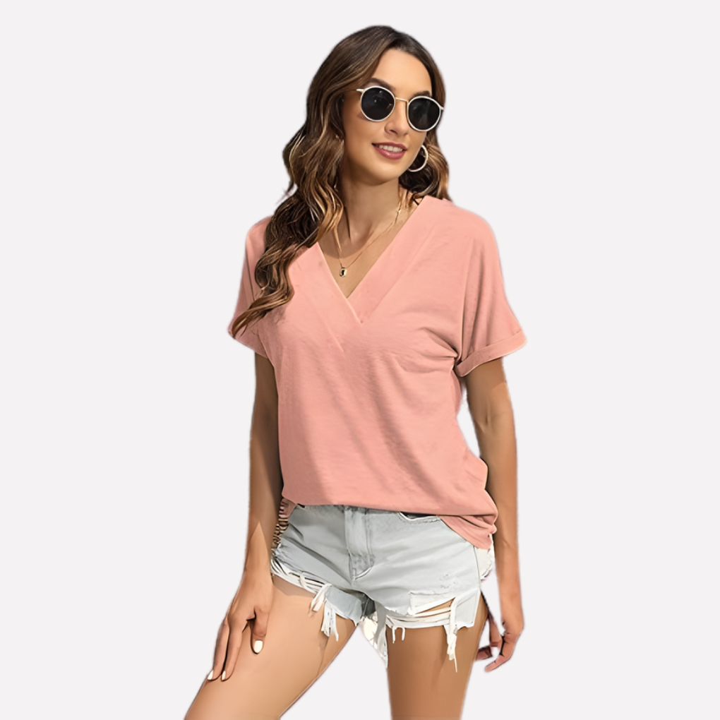 Vrouwen V-Hals Korte Mouwen T-Shirt