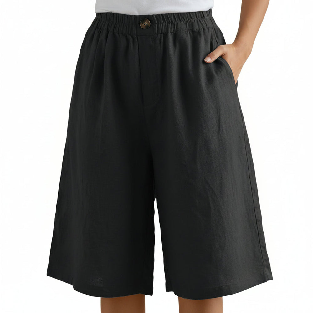 Women's Cotton And Linen Cropped Loose High Waist Shorts