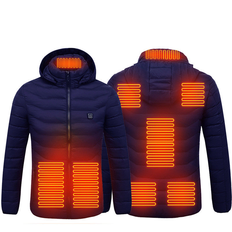 Lichte verwarmde herenjas met capuchon en 8 warmtezones