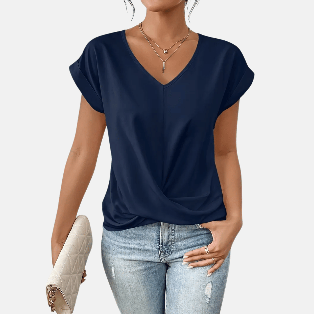 Dames V-hals blouse met gedrapeerde zoom