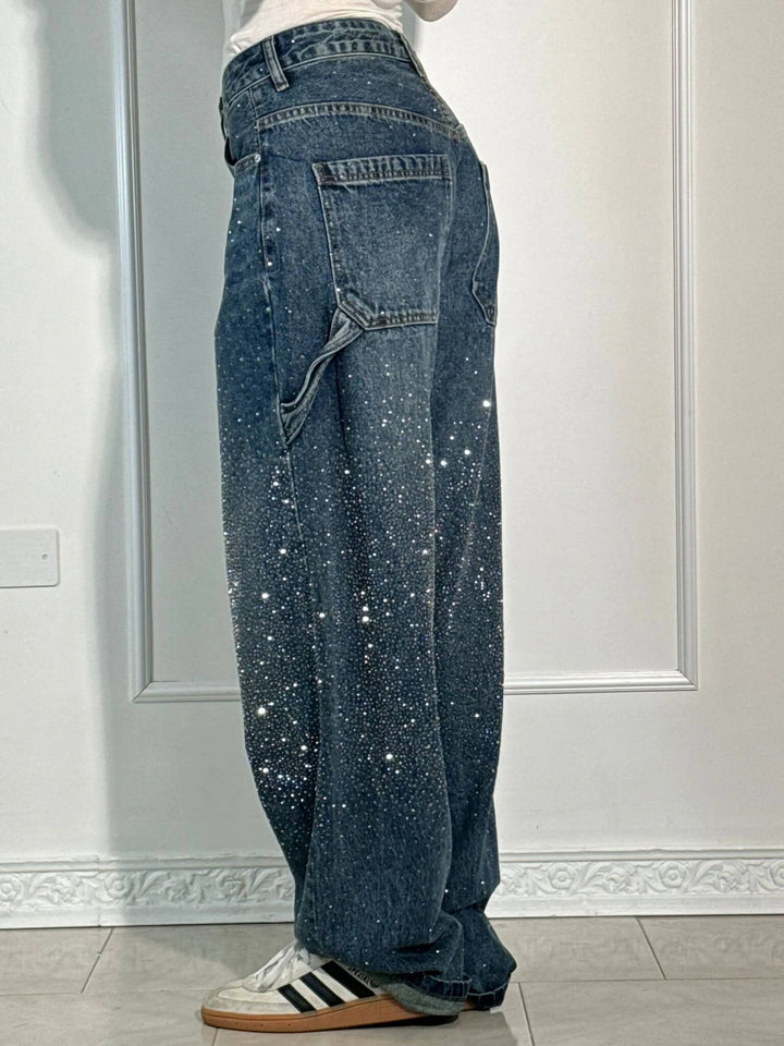Rhinestone Wide Leg Jeans voor Dames