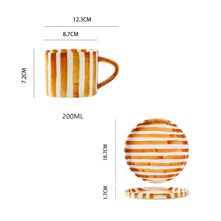 RetroChic Keramische Koffieset | Handbeschilderde Kop en Schotel voor Verfijnde Drinkmomenten