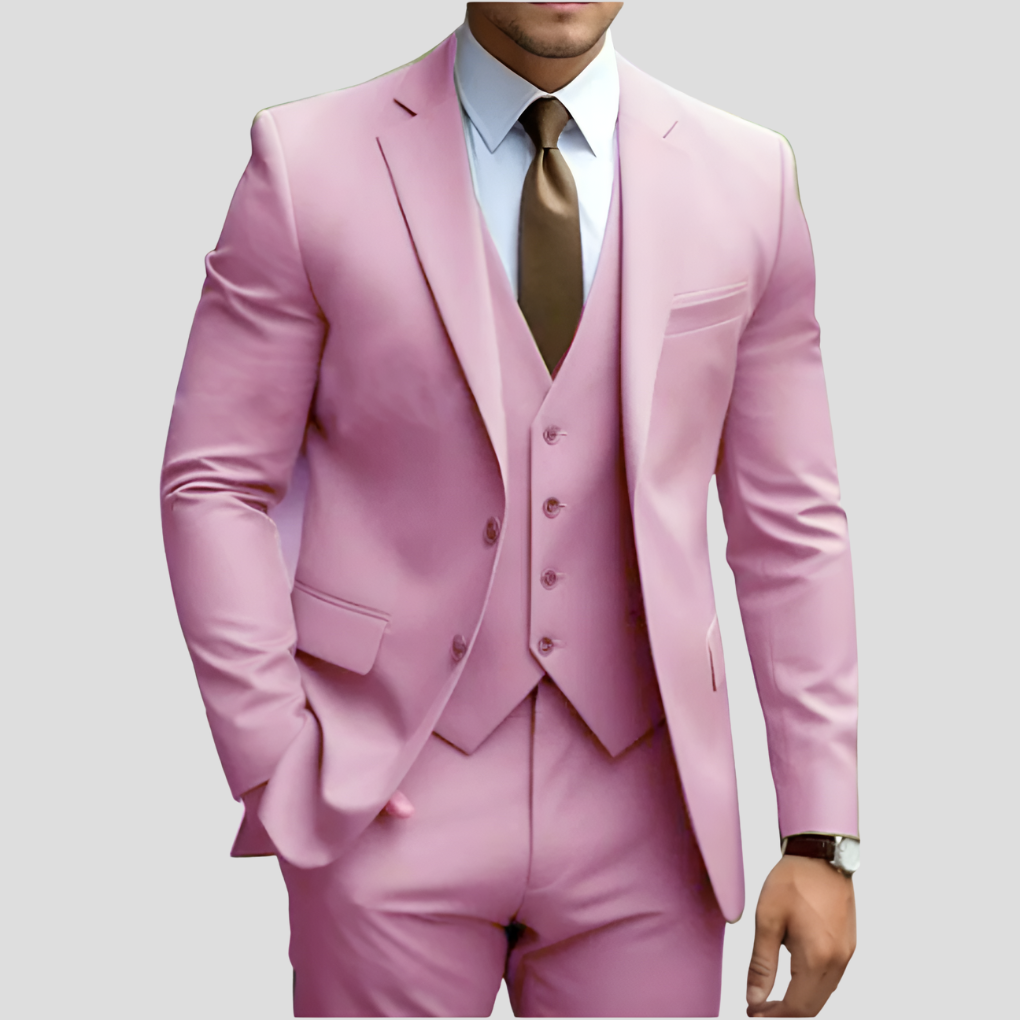 Elegant 3-delig beige slim fit herenpak (voorverkoop)