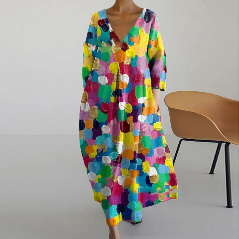 Maxi Jurk met Abstracte Bloemenprint en Zakken