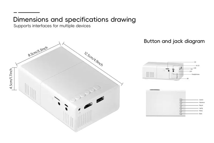 Mini Beamer HD 720P – Snelle Focus, Draagbare Projector Compatibel met Android/iOS/Windows & TV Sticks – Voor Thuisbioscoop & Kantoor