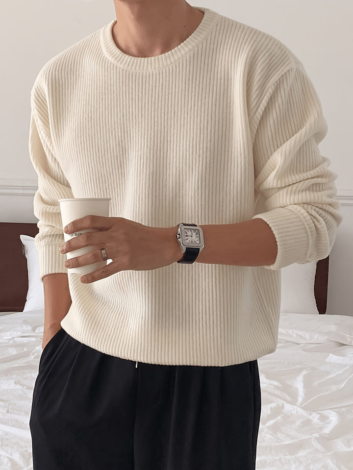 Heren Ribgebreide Crew-Neck Trui met Losse Pasvorm