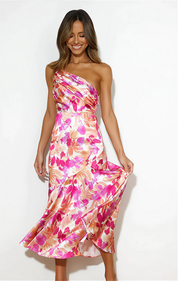 Aveline - Asymmetrische midi-jurk met bloemenprint