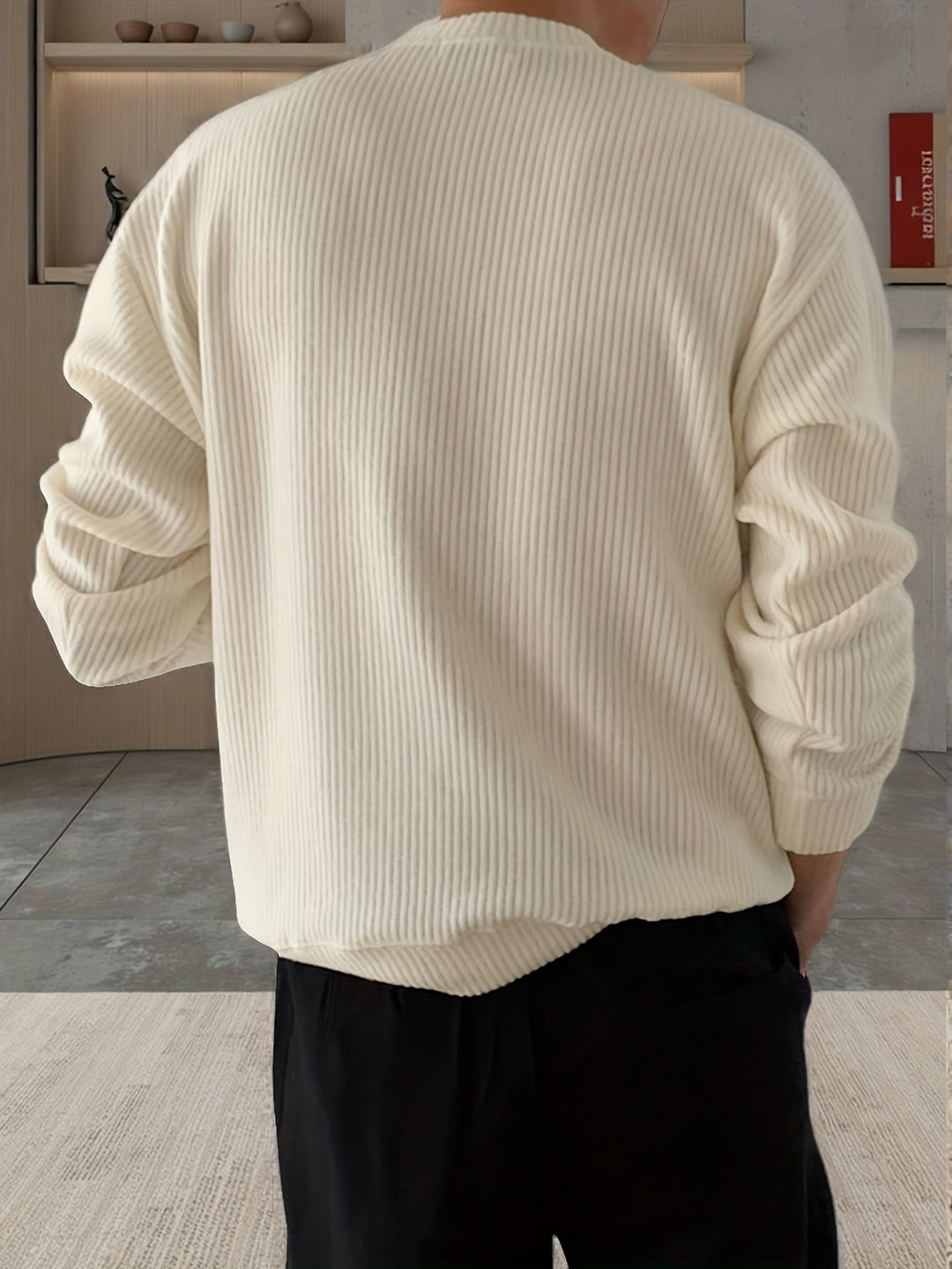 Heren Ribgebreide Crew-Neck Trui met Losse Pasvorm