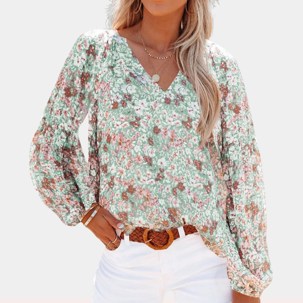 Chiffon Bloemenprint Blouse met V-hals Dames