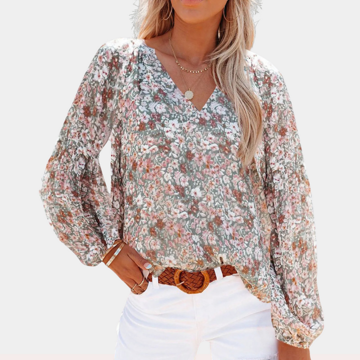 Chiffon Bloemenprint Blouse met V-hals Dames