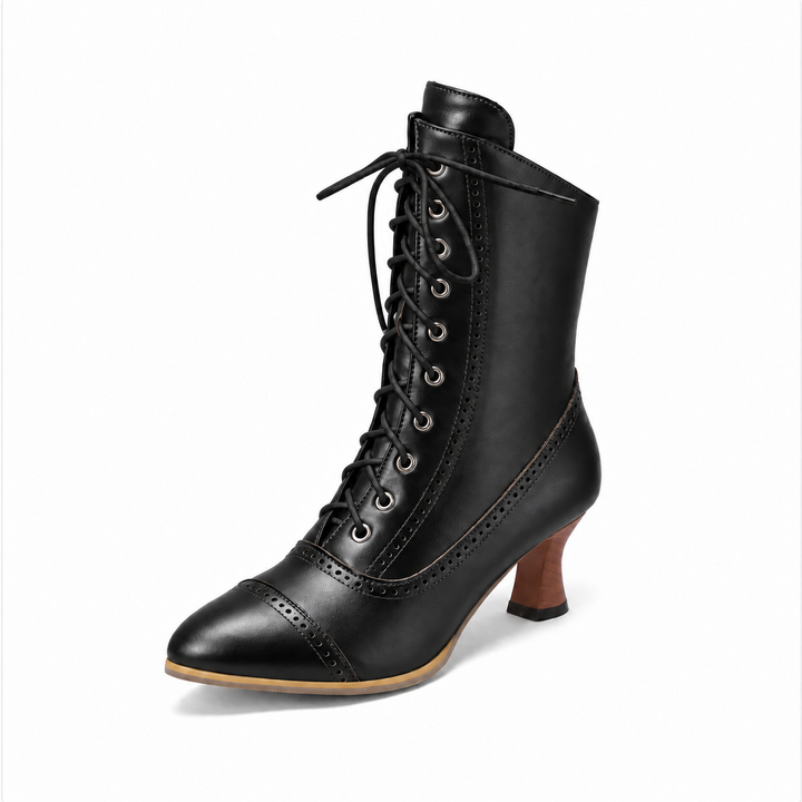 Dames Veterlaarsjes Retro Stijl – Vintage Enkellaarzen met Hak