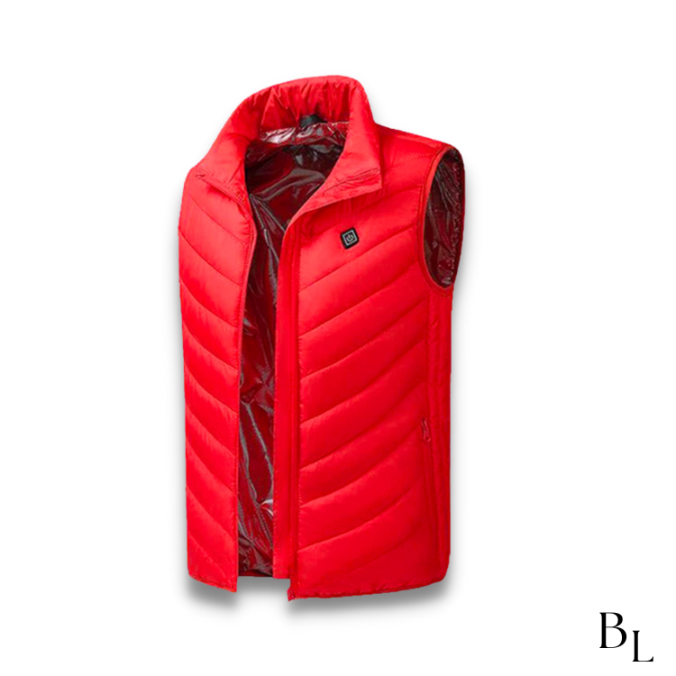 Verwarmde bodywarmer van wind- en waterdicht nylon met nekwarmte