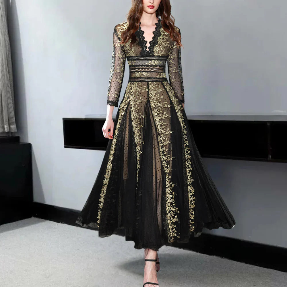 Vintage Maxi-jurk met Borduursels