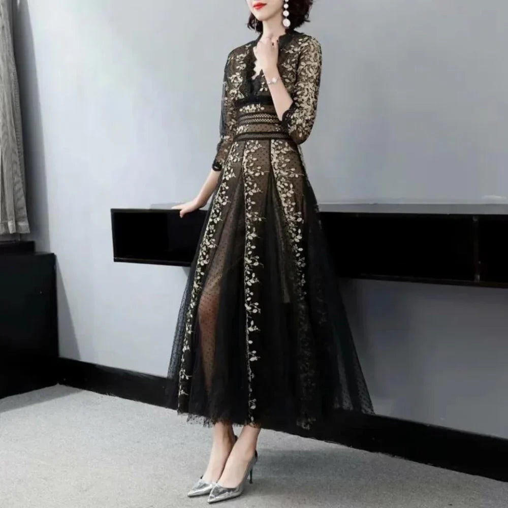 Vintage Maxi-jurk met Borduursels