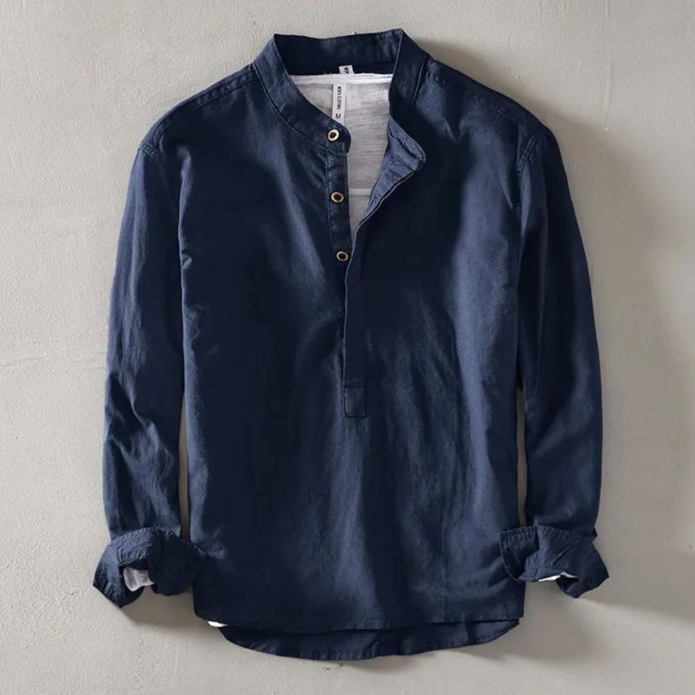 Linnen herenoverhemd met mandarin kraag