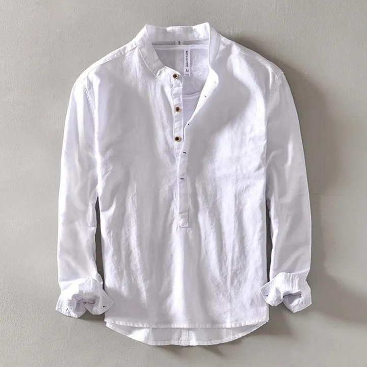 Linnen herenoverhemd met mandarin kraag