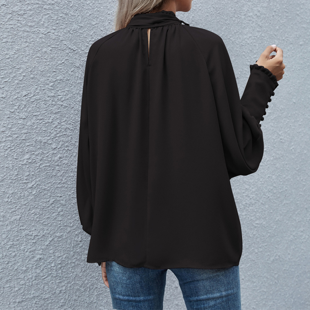 Chiffon blouse met strik en pofmouwen